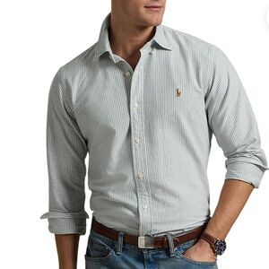 Ralph Lauren Green Stripe Long Sleeve Shirt Classic Fit Polo Men’s XXL